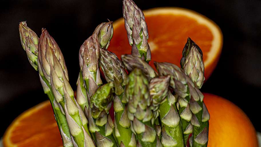 ESPÁRRAGOS TRIGUEROS CON FONDO DE NARANJAS
